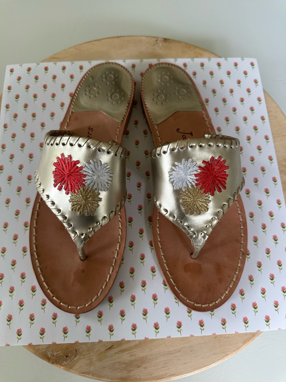 Jack Rogers Gold Blossom Sandals size 8.5